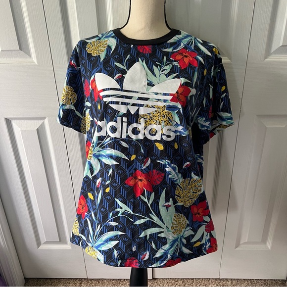 adidas Women’s Floral Logo Tee - Navy Multi - Picture 3 of 9